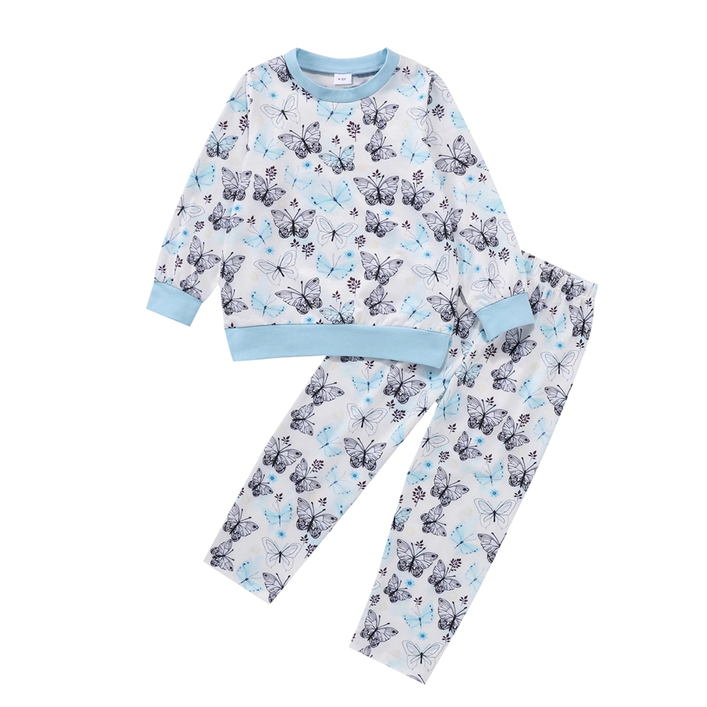 Girls Clothes Set, Printed Pattern Round Collar Pullover and Pants