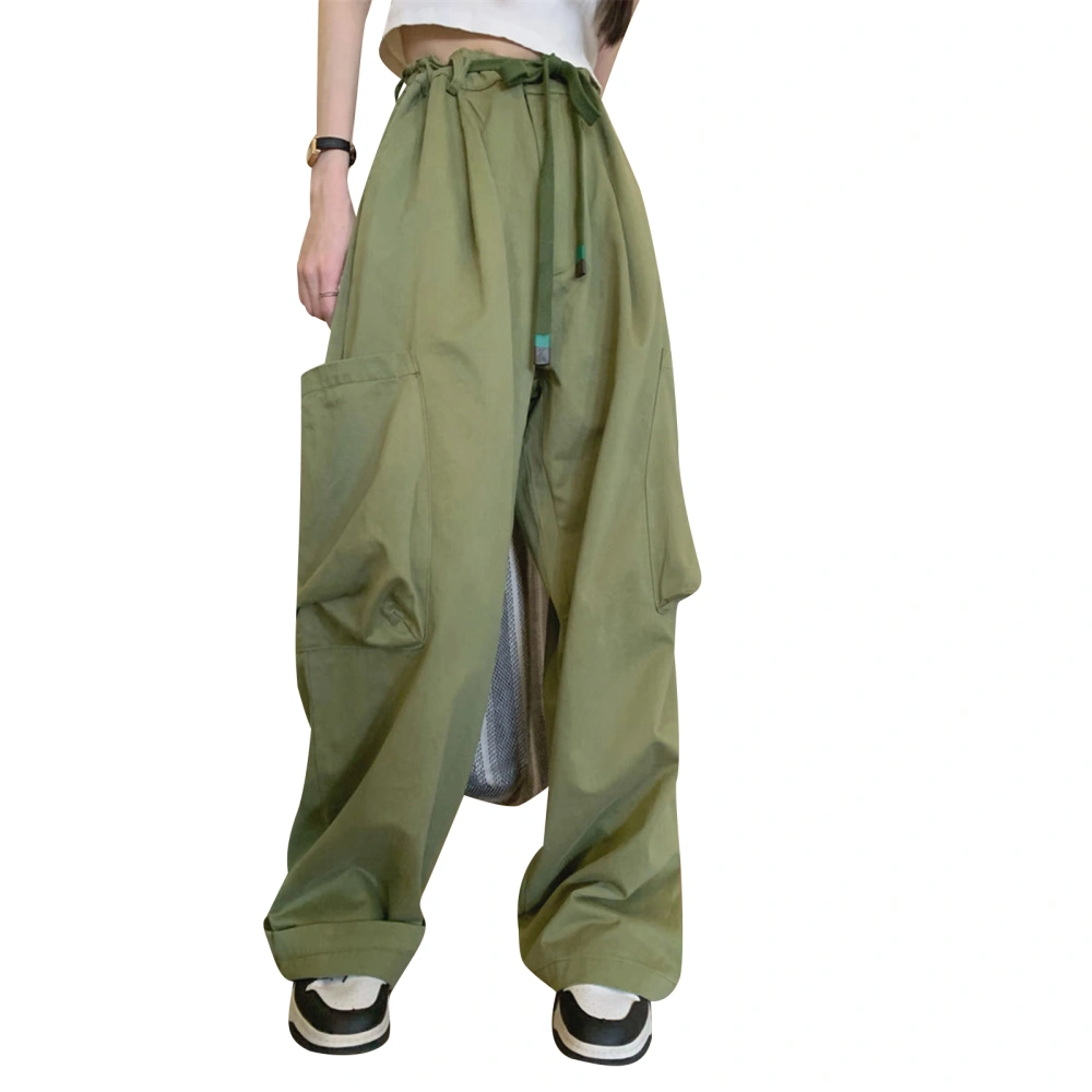 Women Long Cargo Pants, Solid Wide Leg Pockets Straight Pants