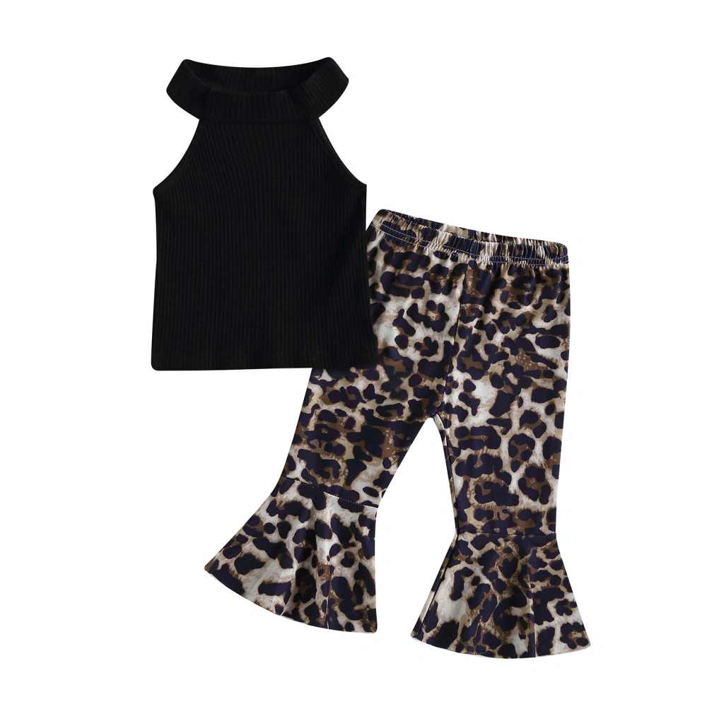 Kids Girls Summer Outfits Tank Tops and Leopard Print Flared Pants 