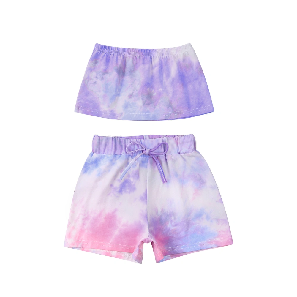 Girls Tie-dye Clothes Set, Sleeveless Cropped Tops + Drawstring Shorts