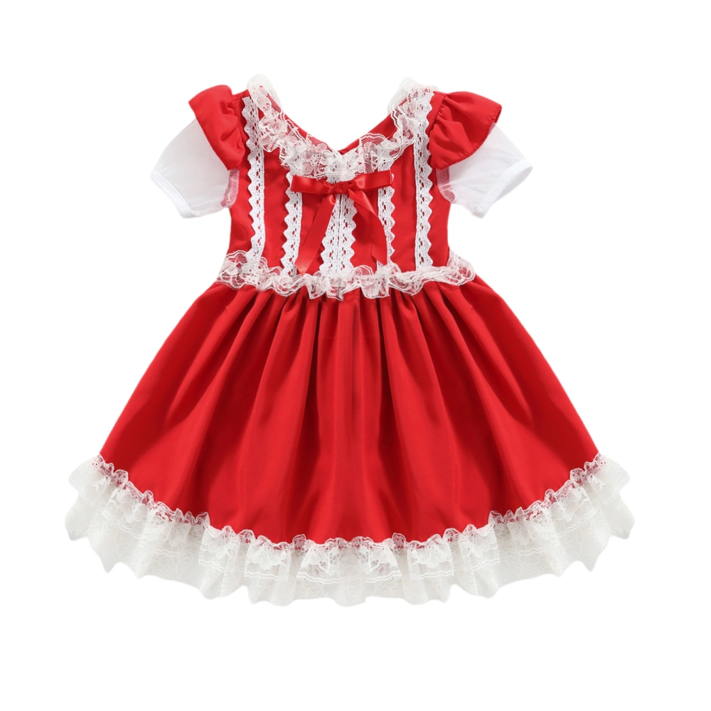 Little Girls Princess Dress, Lace Splicing Short Sleeve Formal Skirt