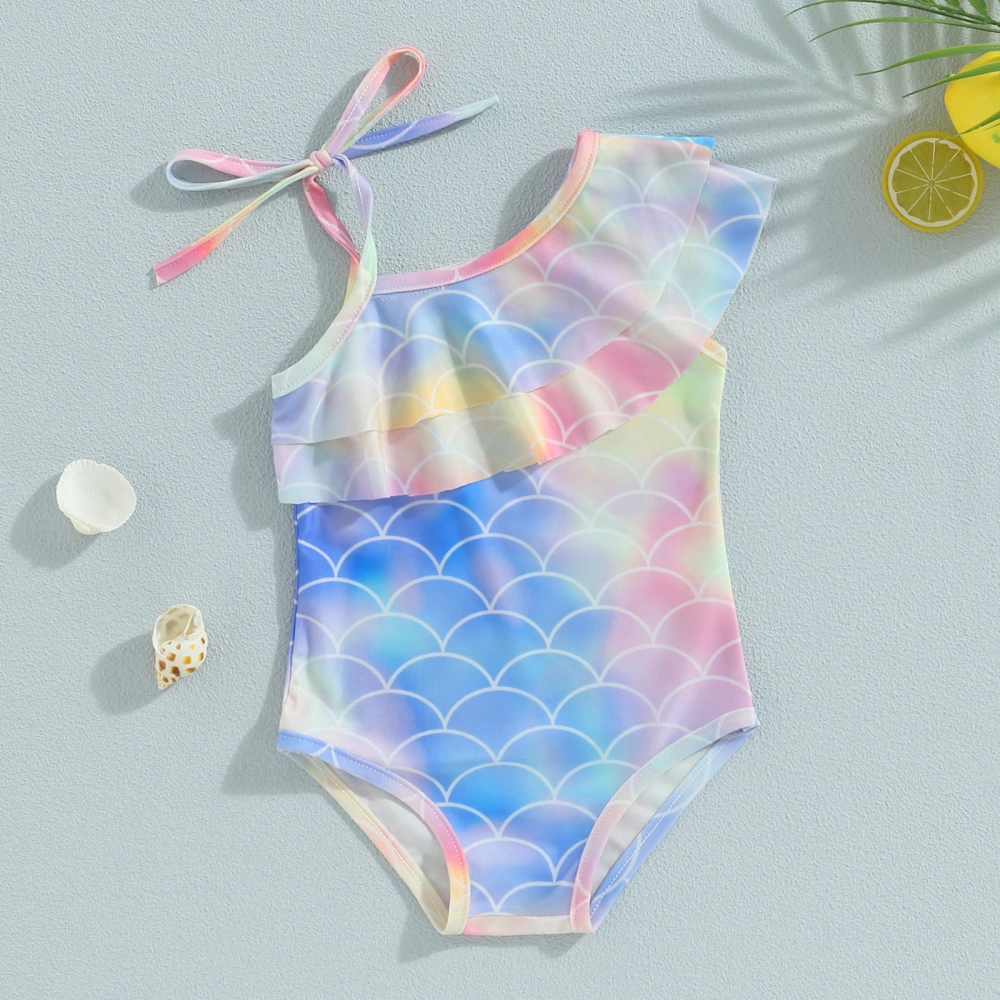 Kids Girls Cute Romper Swimsuit Colorful Fish Scale Print Swimwear