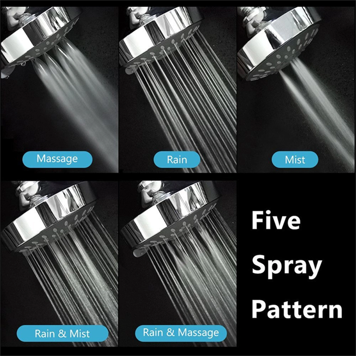 High Pressure Shower Head 5 Modes Handheld Rainfall Shower Head 
