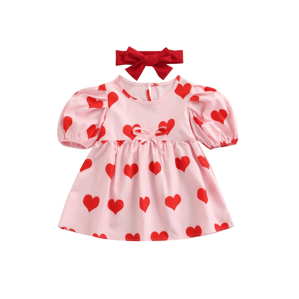 Baby Girls Summer Dress, Heart Short Puff Sleeve Dress + Headband