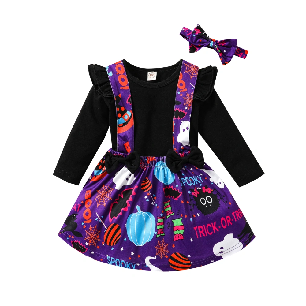 Toddler Halloween Outfit, T-Shirt + Ghost Suspenders Skirt + Headband