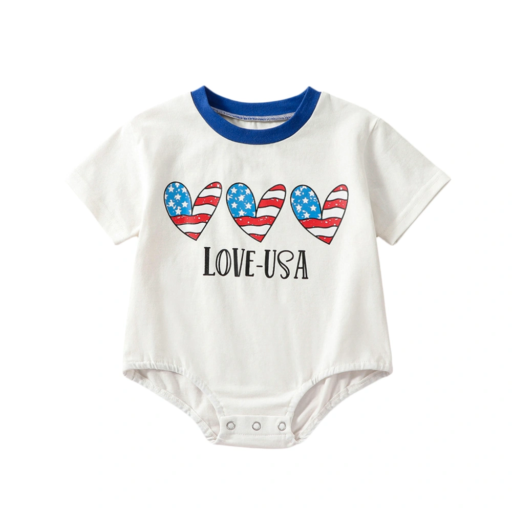 Baby 4th of July Romper, Short Sleeve Heart Letter Print Bodysuit