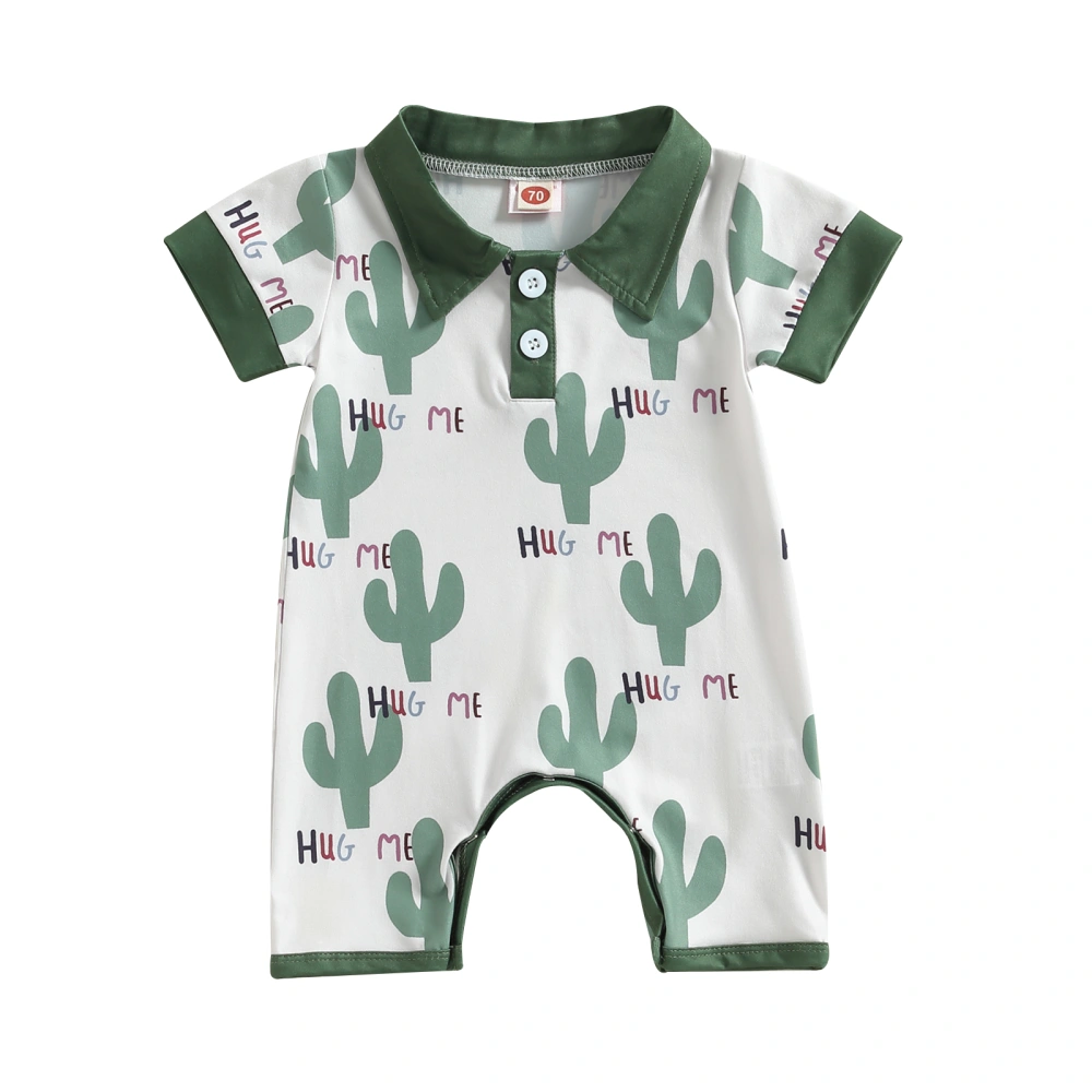 Baby Boys Romper, Short Sleeve Cactus Print Summer Short Jumpsuit