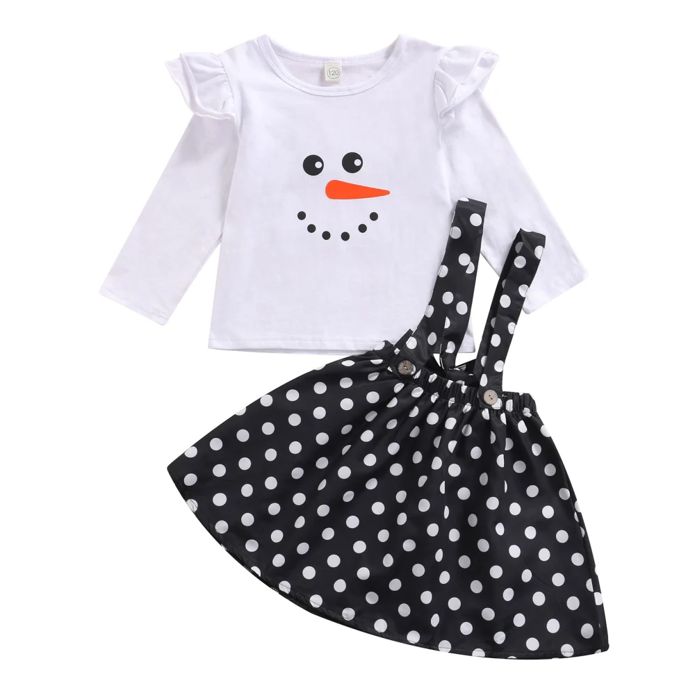 Girls Clothes Set, White Fly Sleeves Pullover and Suspender Skirt