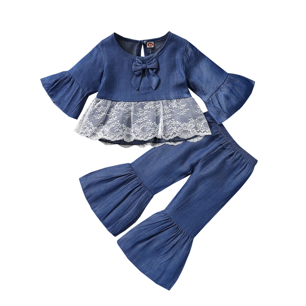 Kid Girls Outfits, Lace Splicing T-Shirt + Bell-Bottom Pants, Blue