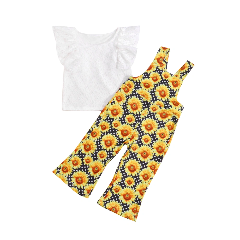 Toddler Outfit, Solid Color T-Shirt + Sunflower Suspenders Pants