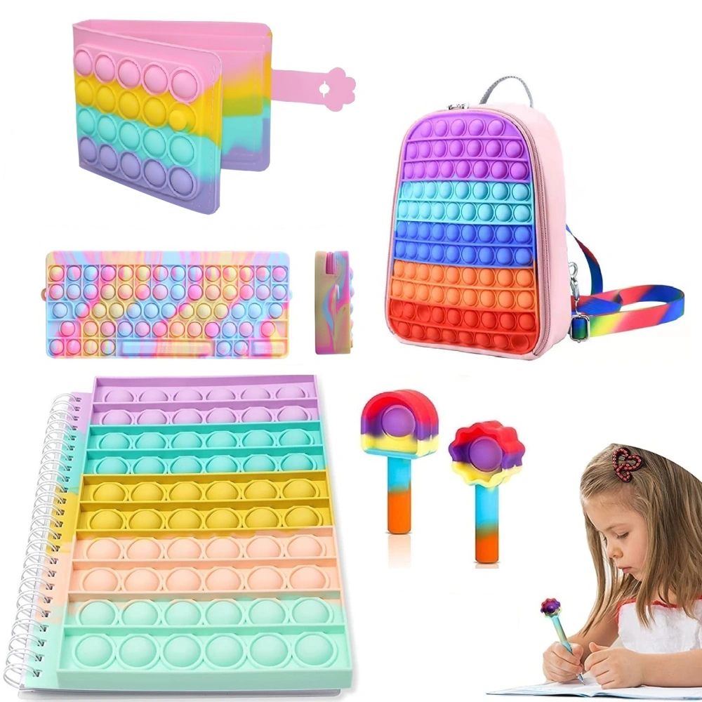 Fidget Stationery Set Bubble Backpack Pencil Case Wallet Notebook Pens