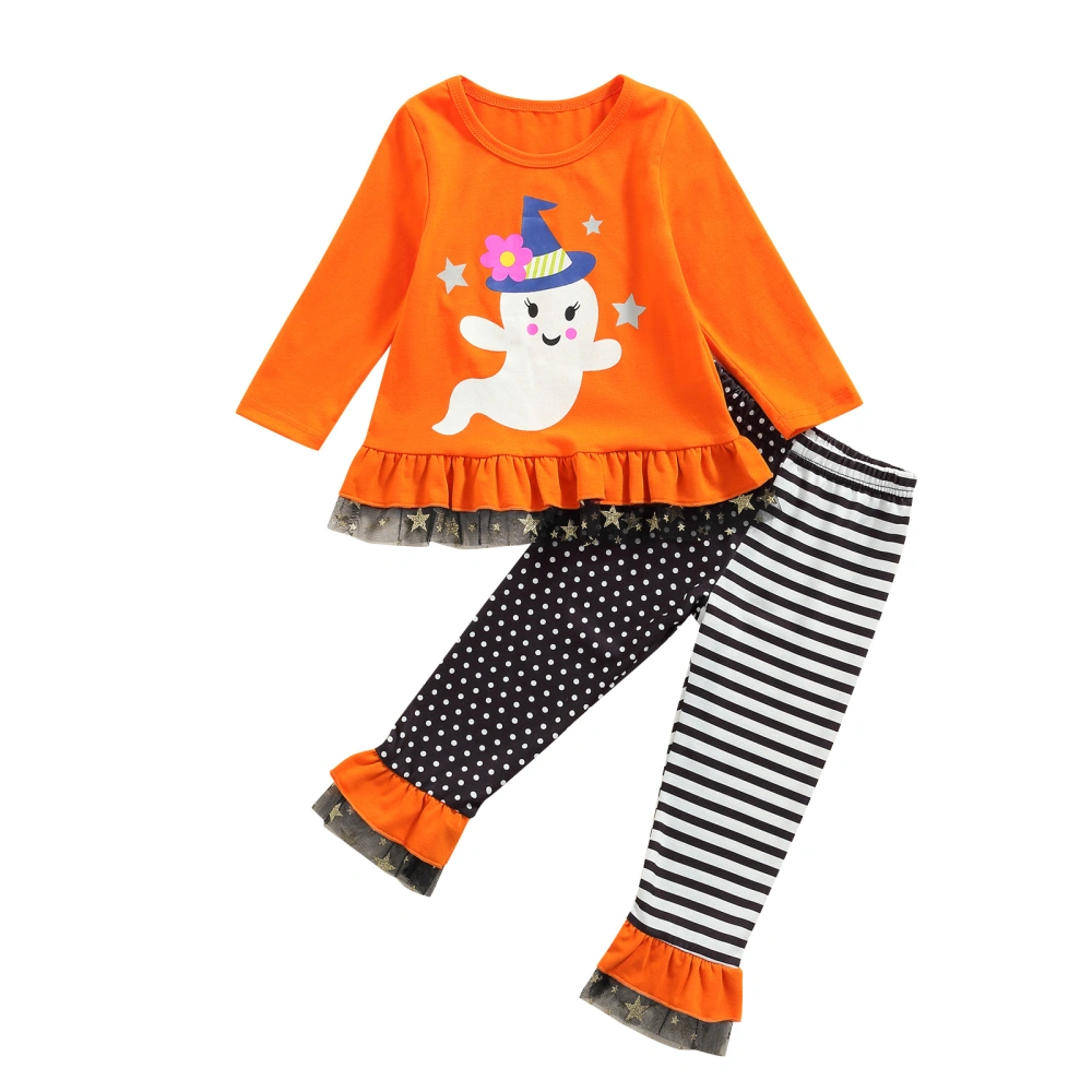 Baby Girl Tops Pants Halloween Round Neck Striped Loose Trousers