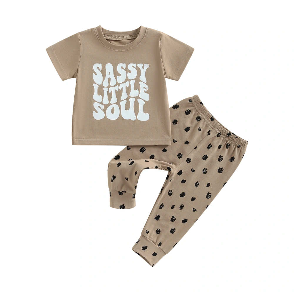 Baby Girls Summer Clothes Letter Print T-shirt and Cactus Print Pants