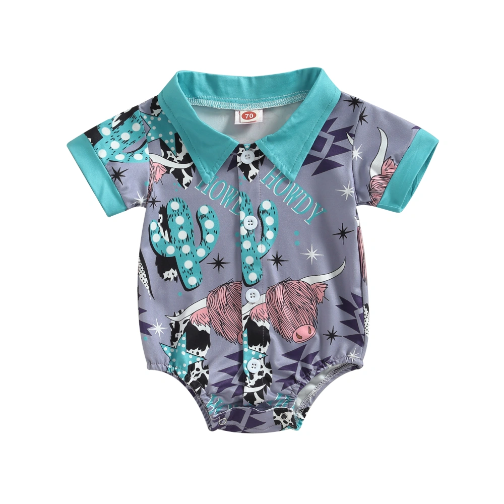 Infant Baby Boys Romper Cow Head Print Turn-Down Collar Bodysuits