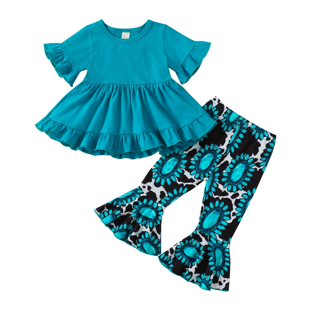 Kids Girls Clothes Set Solid Color Short Sleeve T-Shirts Pants Set