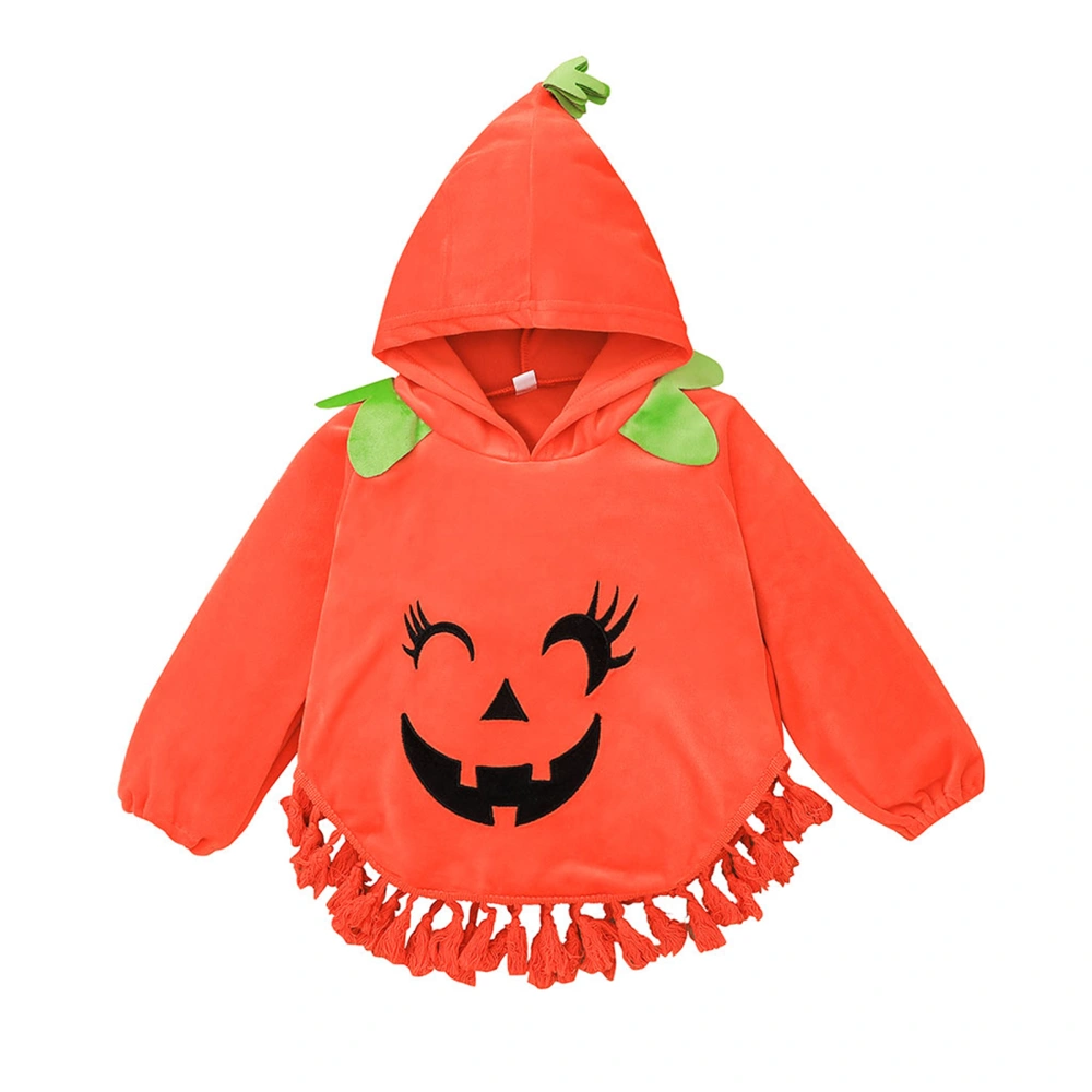 Children Halloween Hoodie, Pumpkin Face Embroidery Pattern Pullover