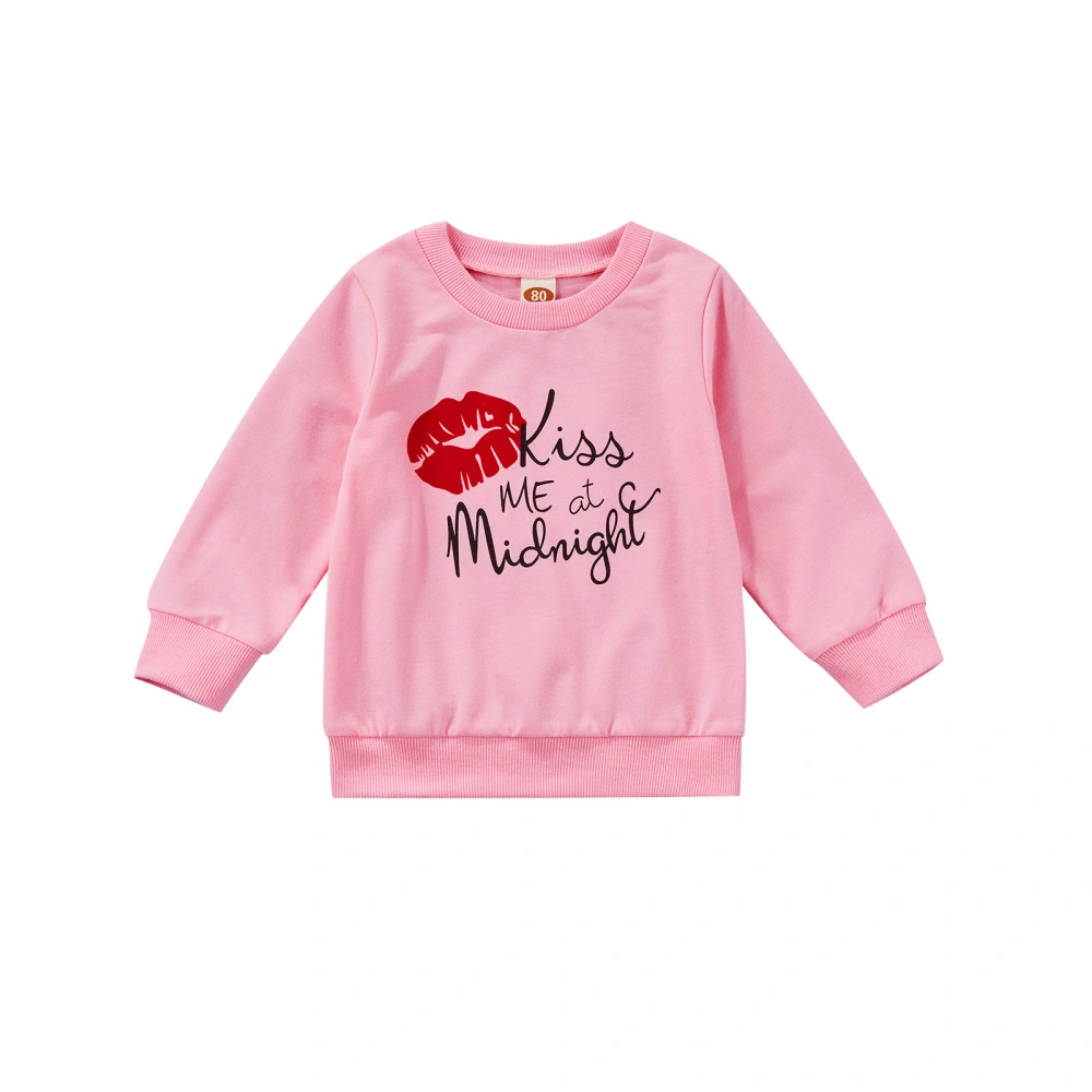 Casual Sweatshirt, Letter & Lip Print Long Sleeve Round Neck Pullover