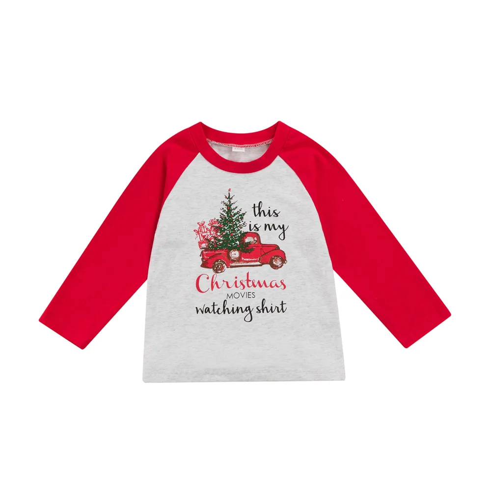 Unisex Kids Christmas T-Shirt, Truck/Cup Print Long Sleeve Pullover