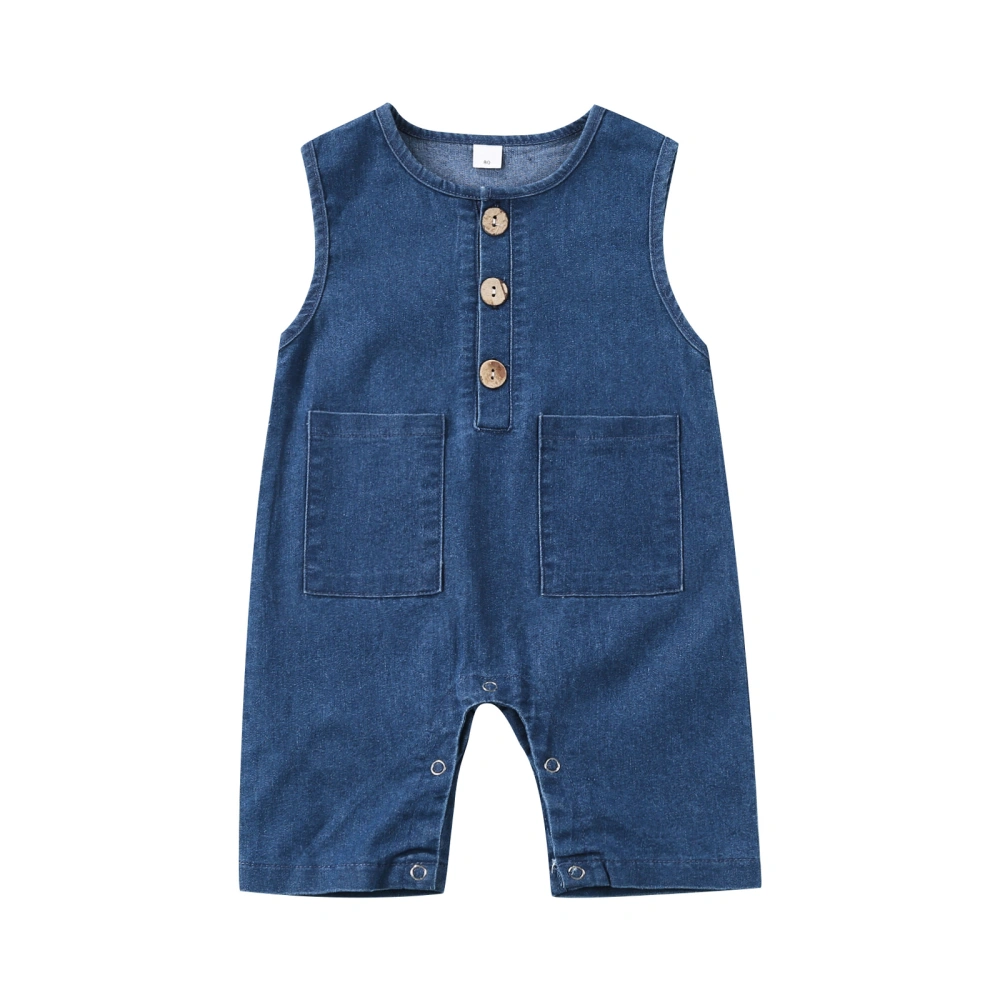 Baby Jumpsuit Button Closed Pockets Sleeveless Blue Denim Romper 