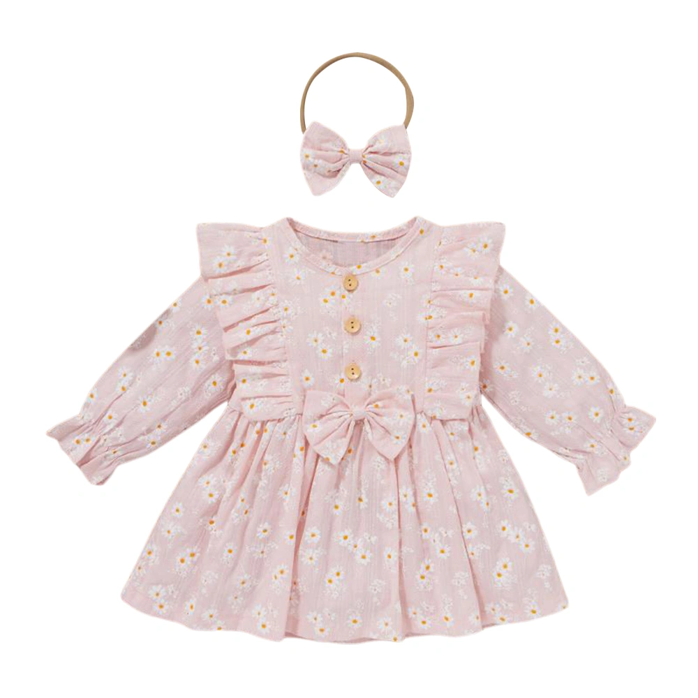 Baby Long Sleeve Dress + Bow Headband, Ruffle Decorated Spring