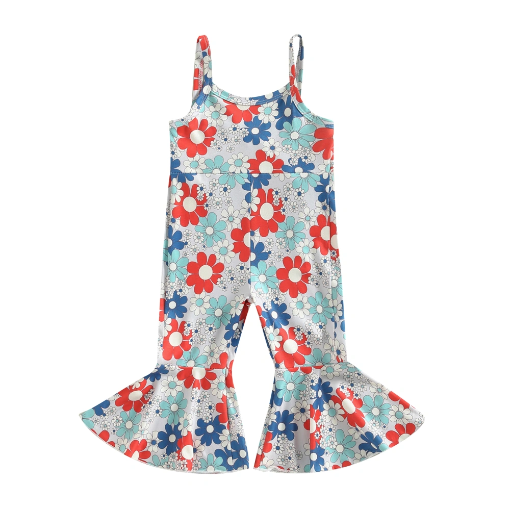 Kids Girl Suspender Jumpsuit Independence Day Rompers Flared Pants