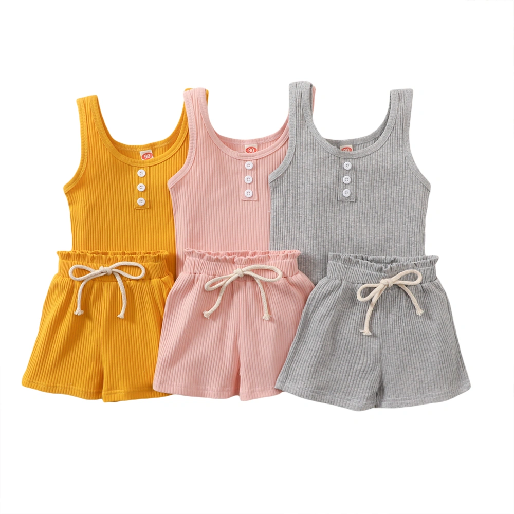 2Pcs Toddlers Summer Tracksuit, Solid Color Ribbed Vest + Shorts