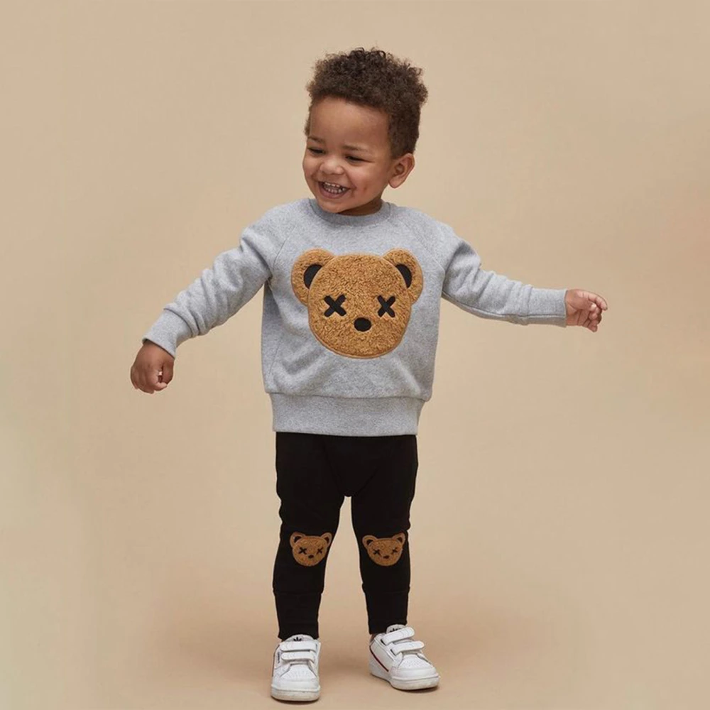 Kids Boy Tracksuit, Fluffy Cartoon Bear Sweatshirt + Elastic Pants