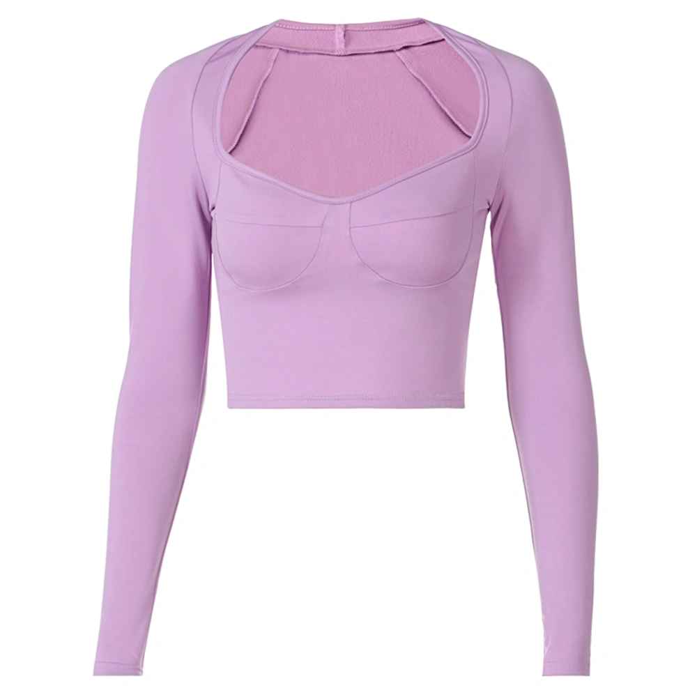 Female Pullover, Solid Color V-Neck Long Sleeve Crop Top Blouse