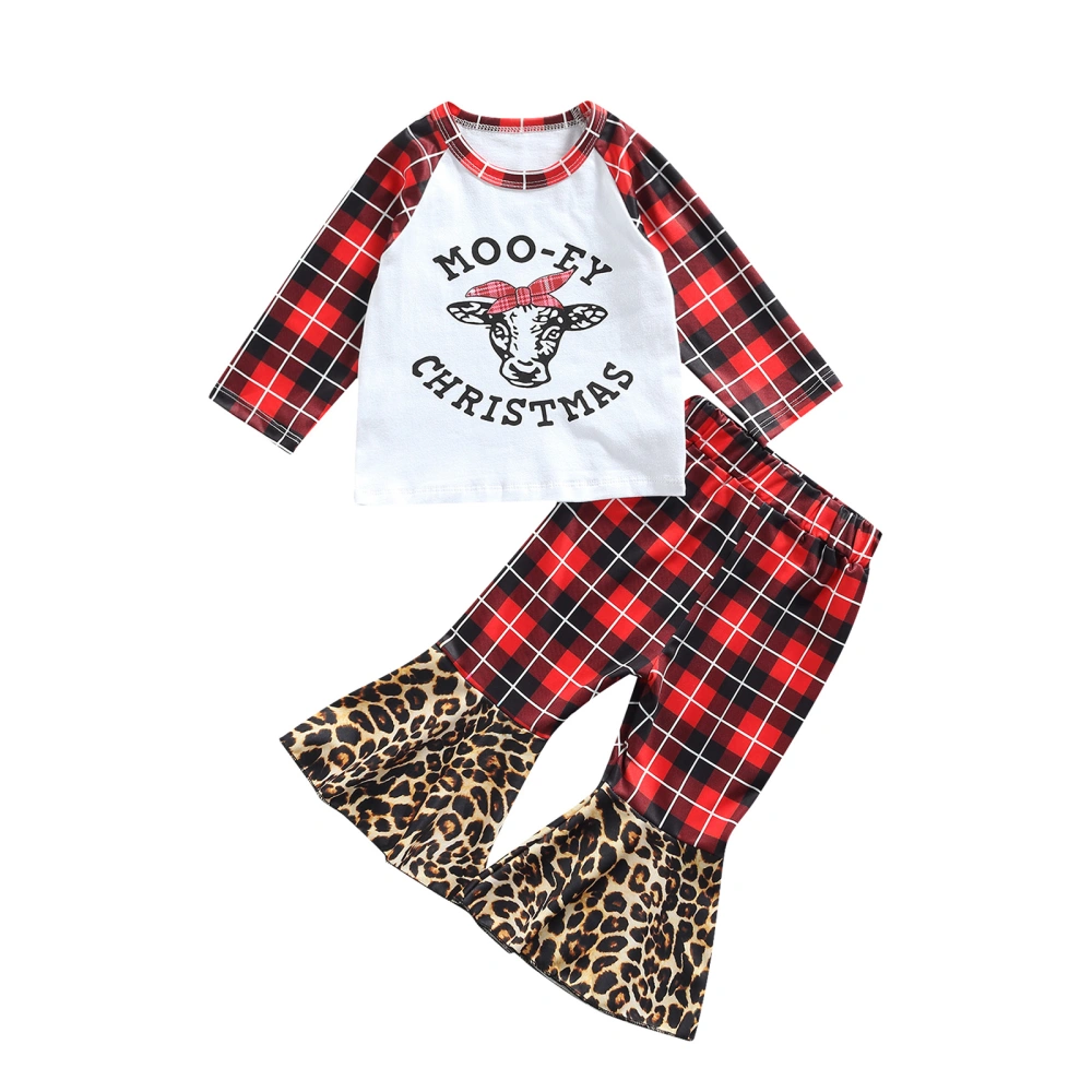 Christmas Little Girls Outfit, Long Sleeve Tops, Bell-bottomed Pants