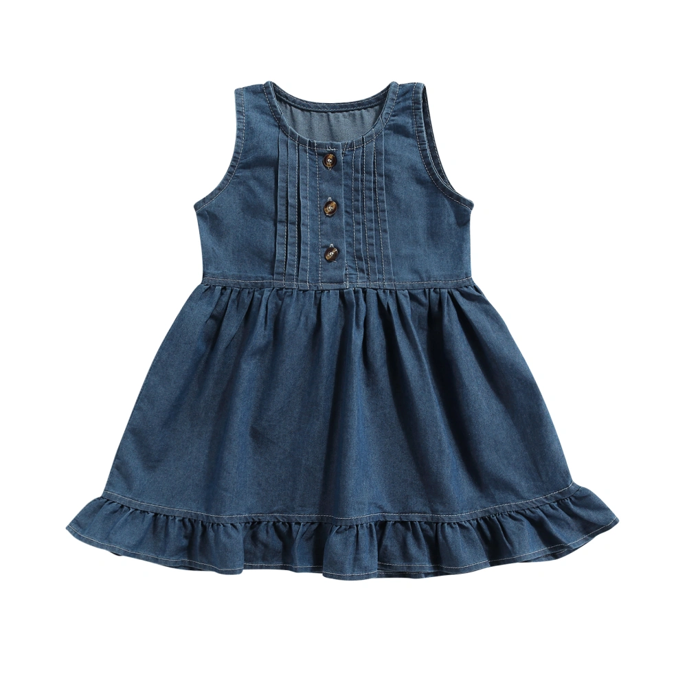 Kids Dress, Girls Solid Color Ruffled Round Neck Sleeveless One-Piece