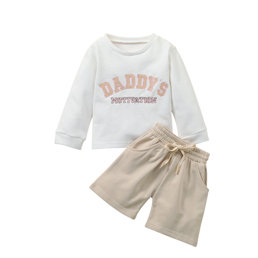 Kids Shirt Shorts Set, Long Sleeve Lettering Tops Solid Color Shorts