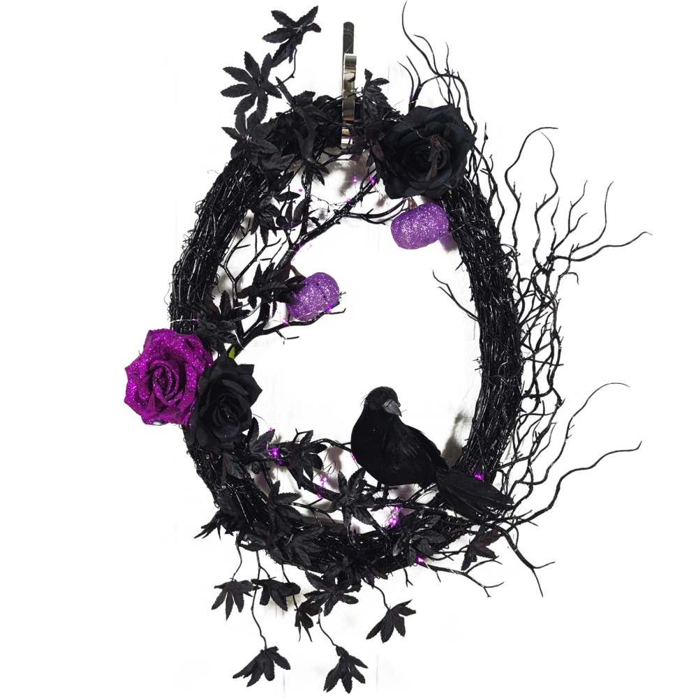 Halloween Garland Lights with Artificial Rose, Black Crow Ornament