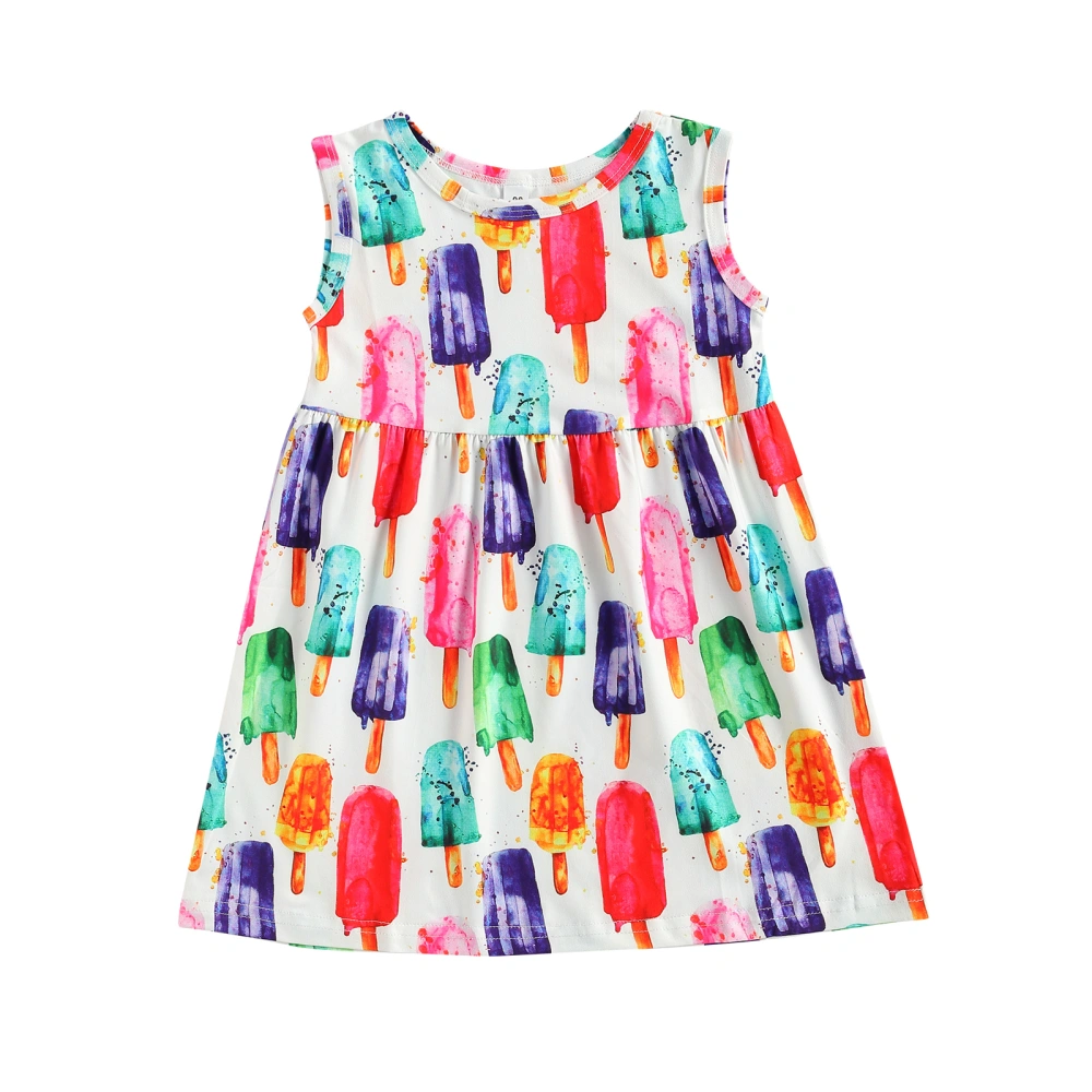 Little Girl’s Sweet Ice Cream Printing Sleeveless A-line Dress