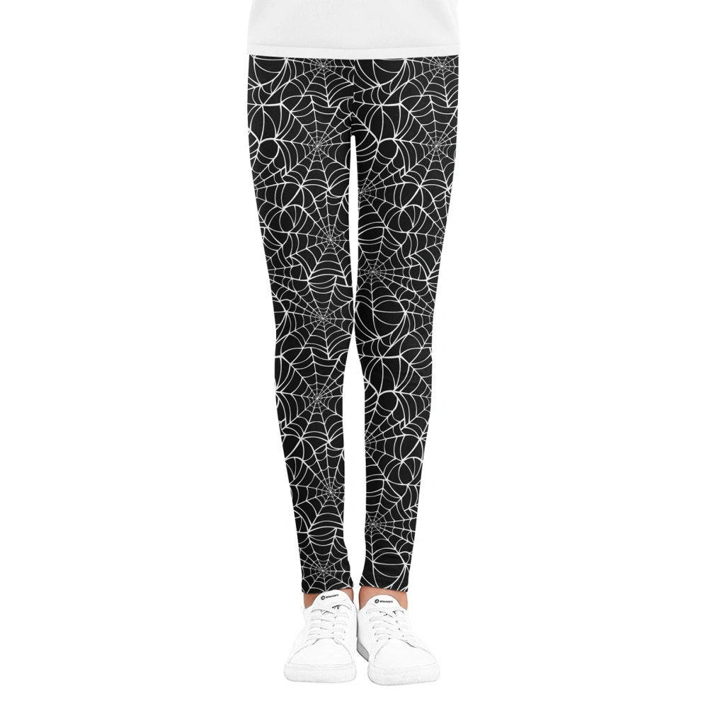 Girls Halloween Leggings, Color Block Spider Web Print Sports Trousers