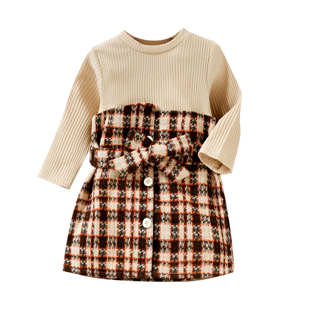 Toddler Baby Girls Dress, Long Sleeve Plaid Patchwork Knitted Dress