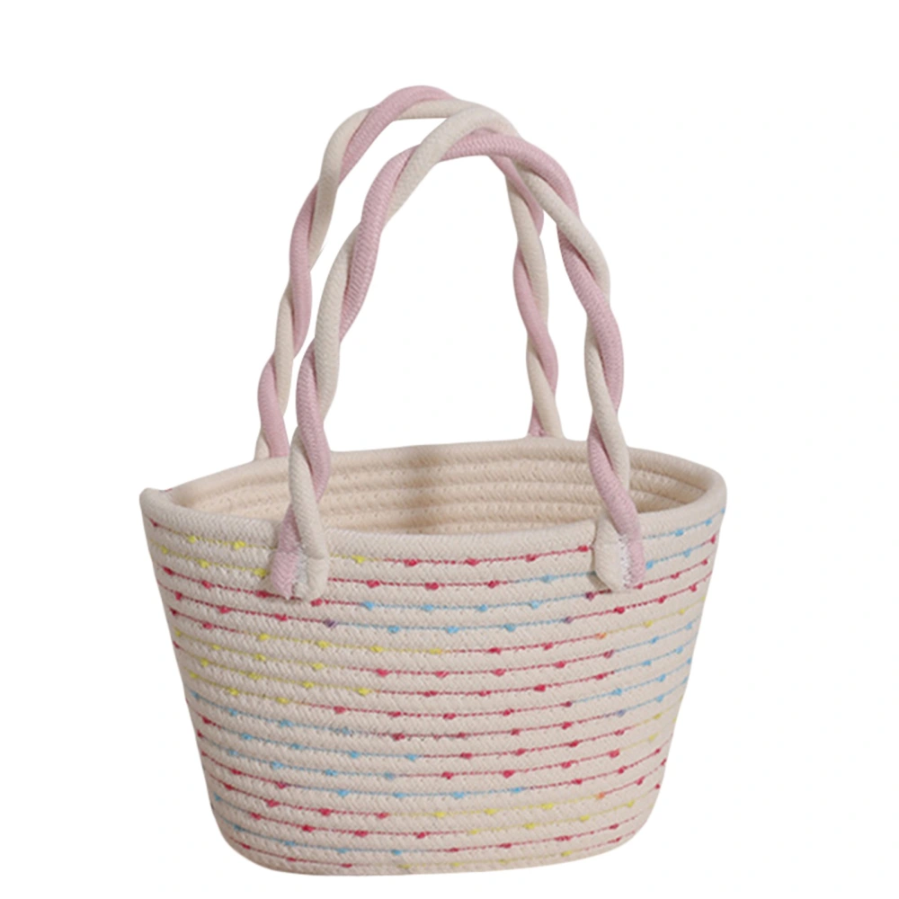 Straw Shopping Bag Contrast Color Woven Reusable Grocery Bag Basket