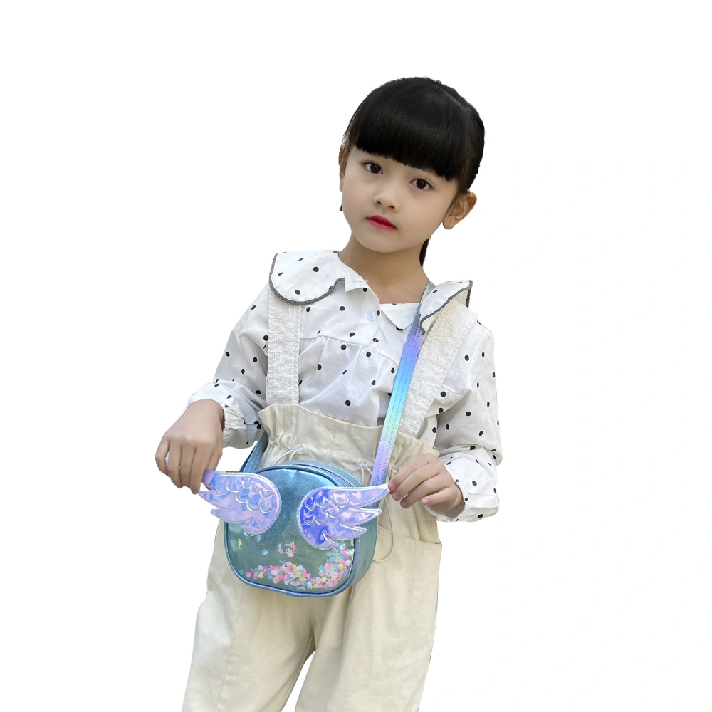 Little Girls Zipper Shoulder Bag, Wing Decoration Messenger Bag