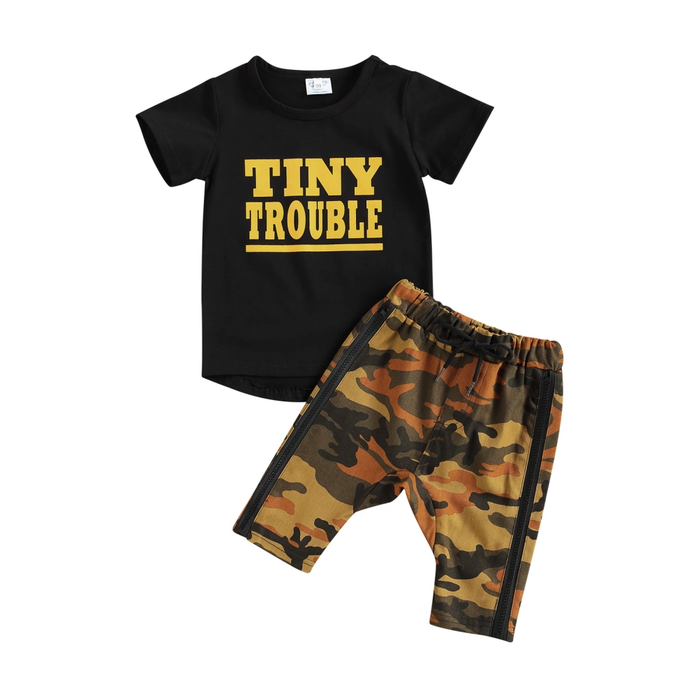 Baby Boy Short Sleeves + Shorts, Tiny Trouble Camouflage Pattern