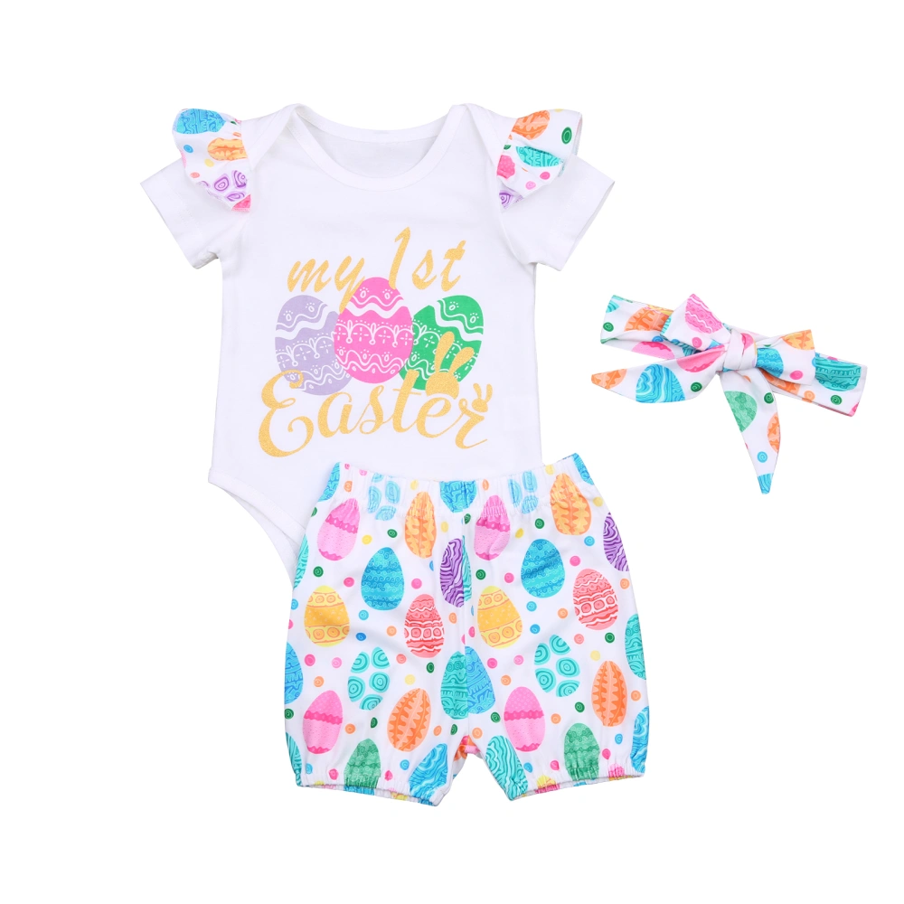 Infant Easter Short-sleeved Romper+shorts+Headband Cute Clothing