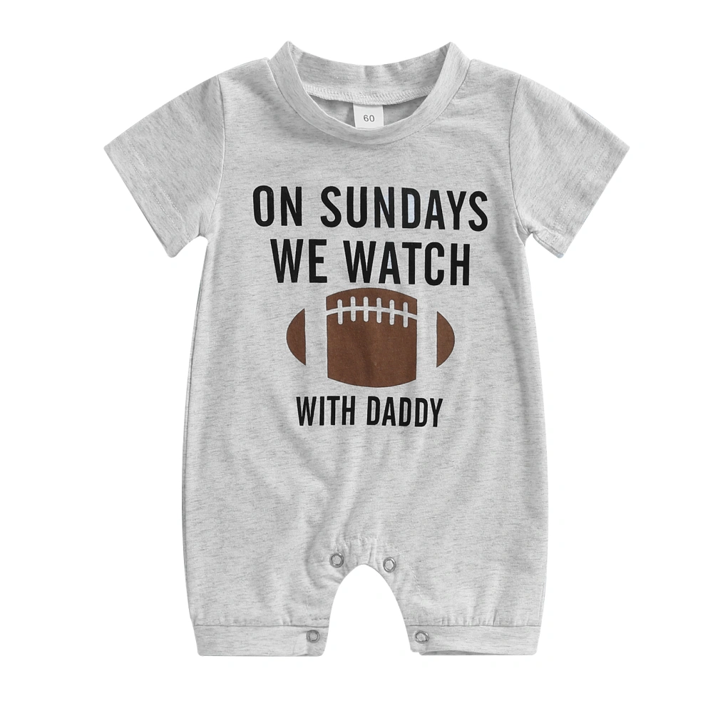 Baby Boy Short Sleeve Round Neck Letter and Rugby Print Jumpsuit