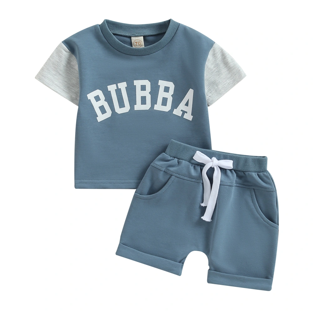 Baby Boy Summer Outfits, Contrast Color Letter T-Shirt + Shorts Set