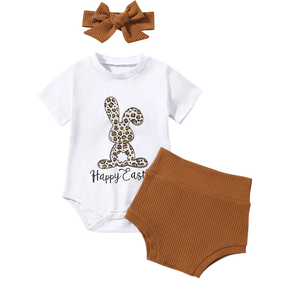 Girls Short Sleeve Round Neck Rabbit Print Romper Tops Short Pants