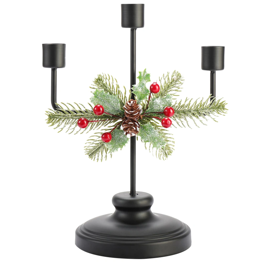 Christmas Candle Holders with Pinecones and Red Berry Decoration