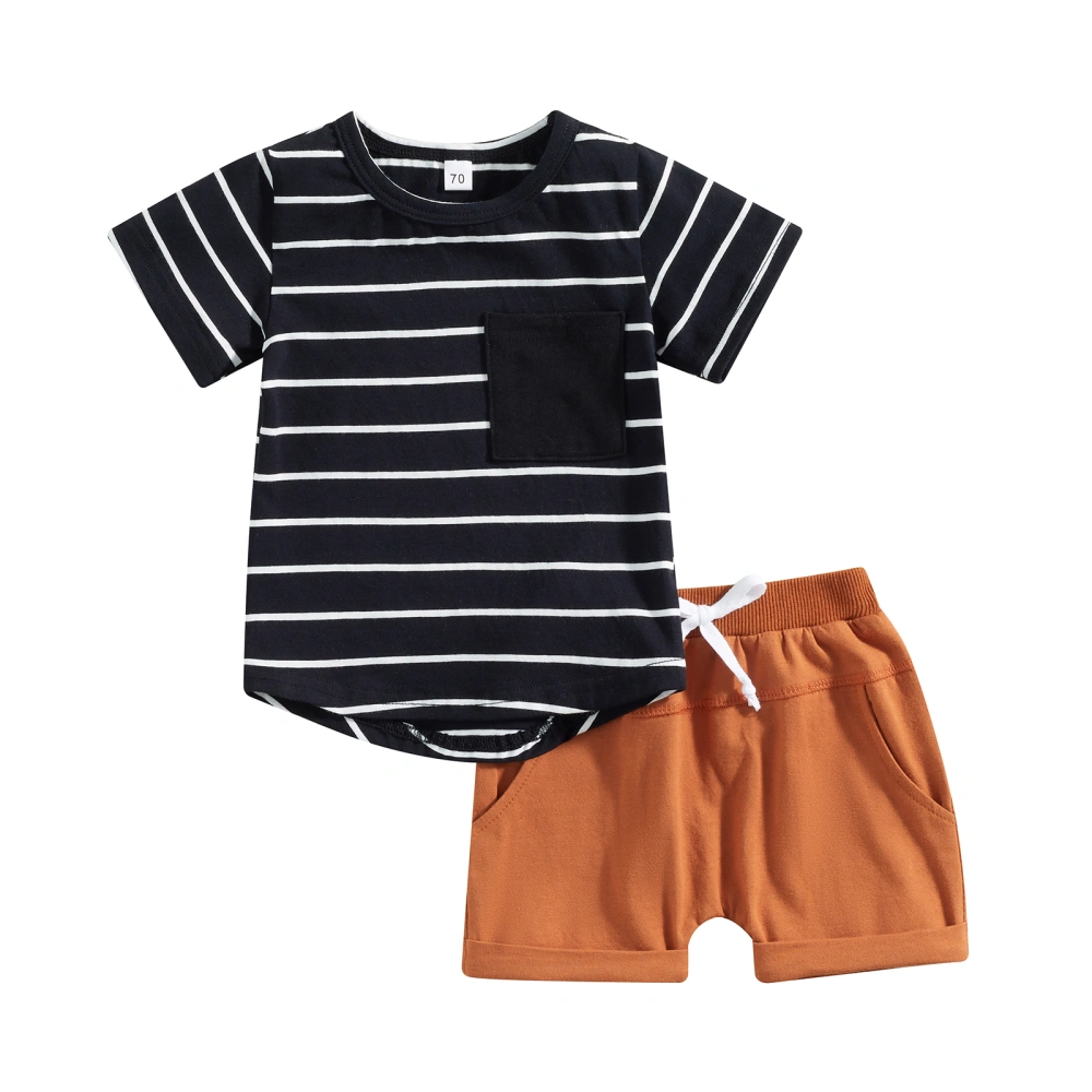 Baby Boys Shorts Set Short Sleeve Striped T-shirt Elastic Waist Shorts