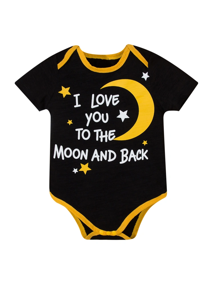 Baby's Rompers, 3 Pcs Cloud Star Letter Print Short Sleeve Bodysuits