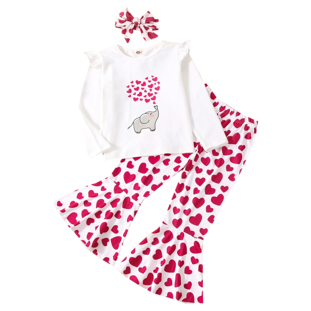 Baby Long Sleeve Tops + Flared Pants + Bow Headband, Elephant Heart