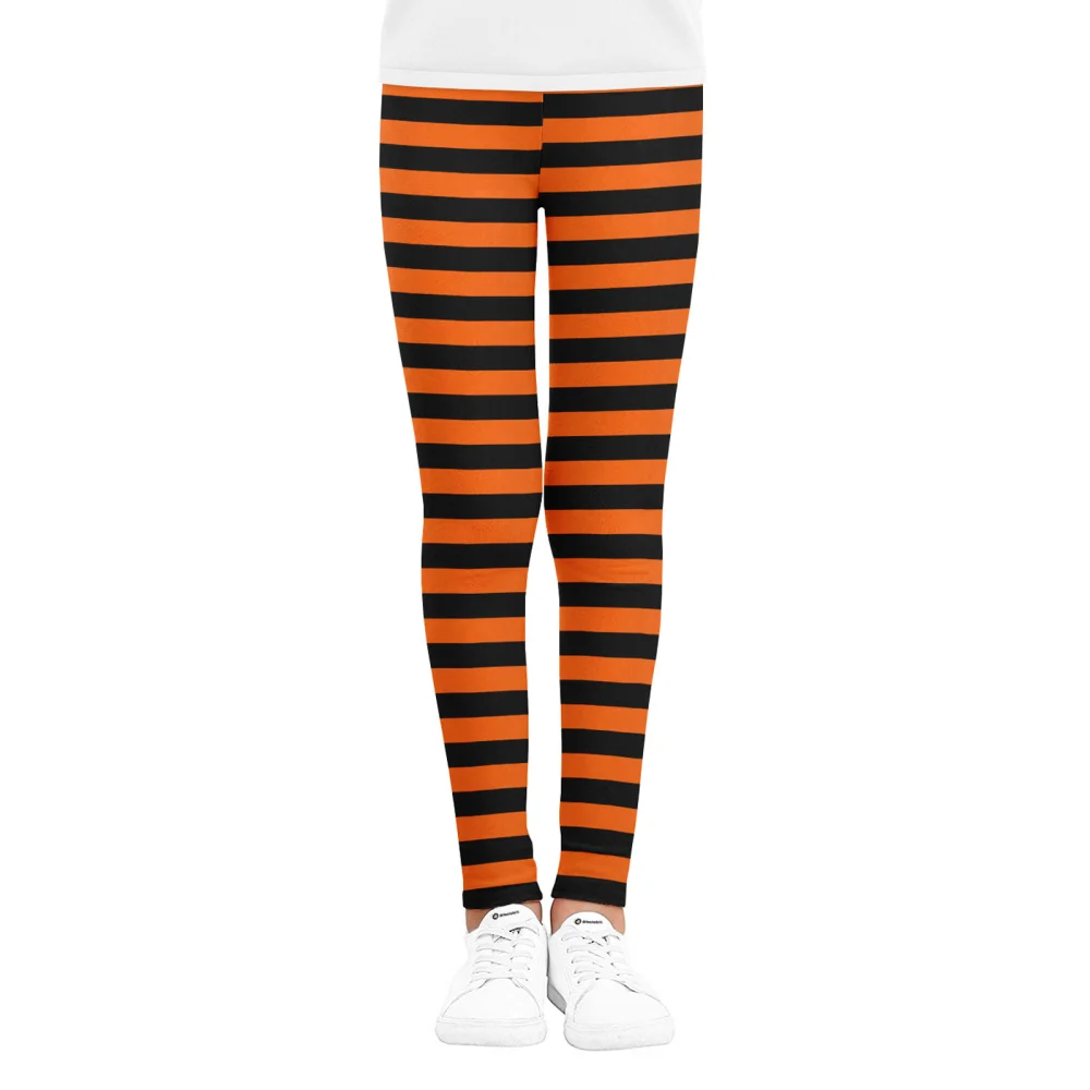 Girls Halloween Leggings, Color Block Stripe Print Sports Trousers