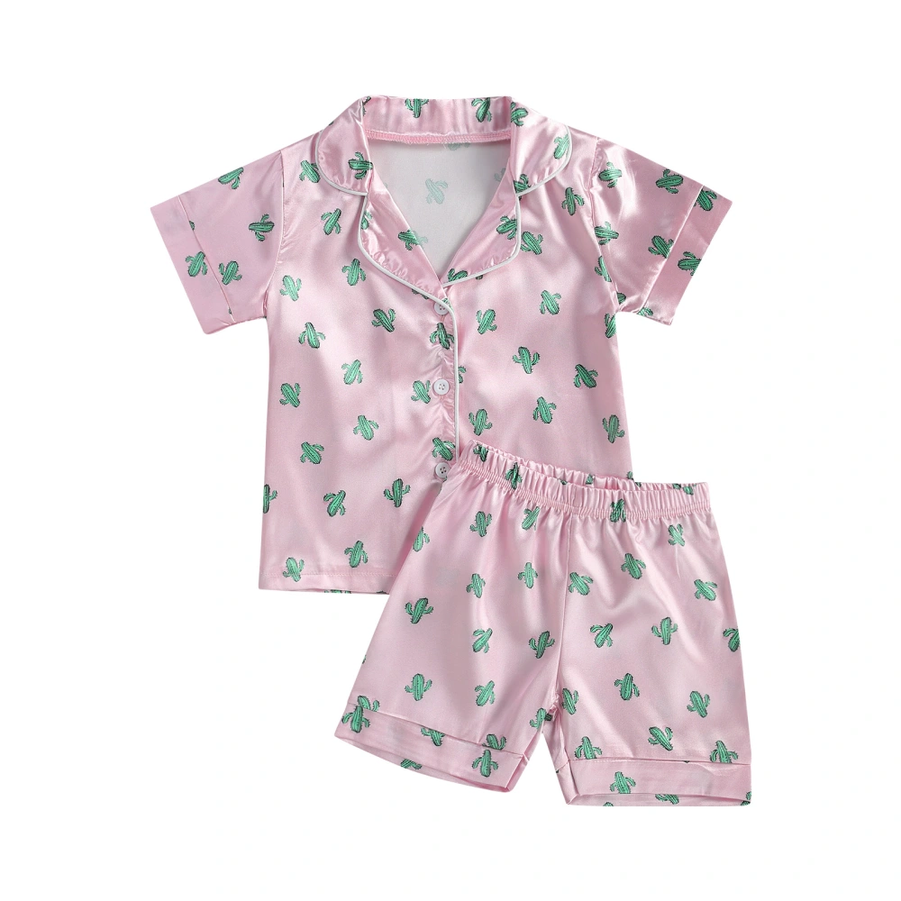 Kid's Two Piece Pajamas, Children's Printed Lapel Collar Shirt Shorts