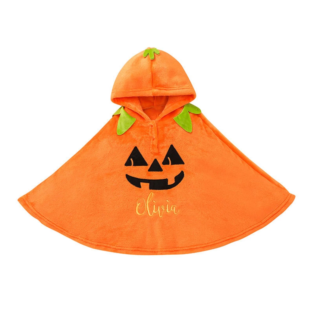 Children Halloween Cape Tops, Pumpkin Letter Embroidery Cloak