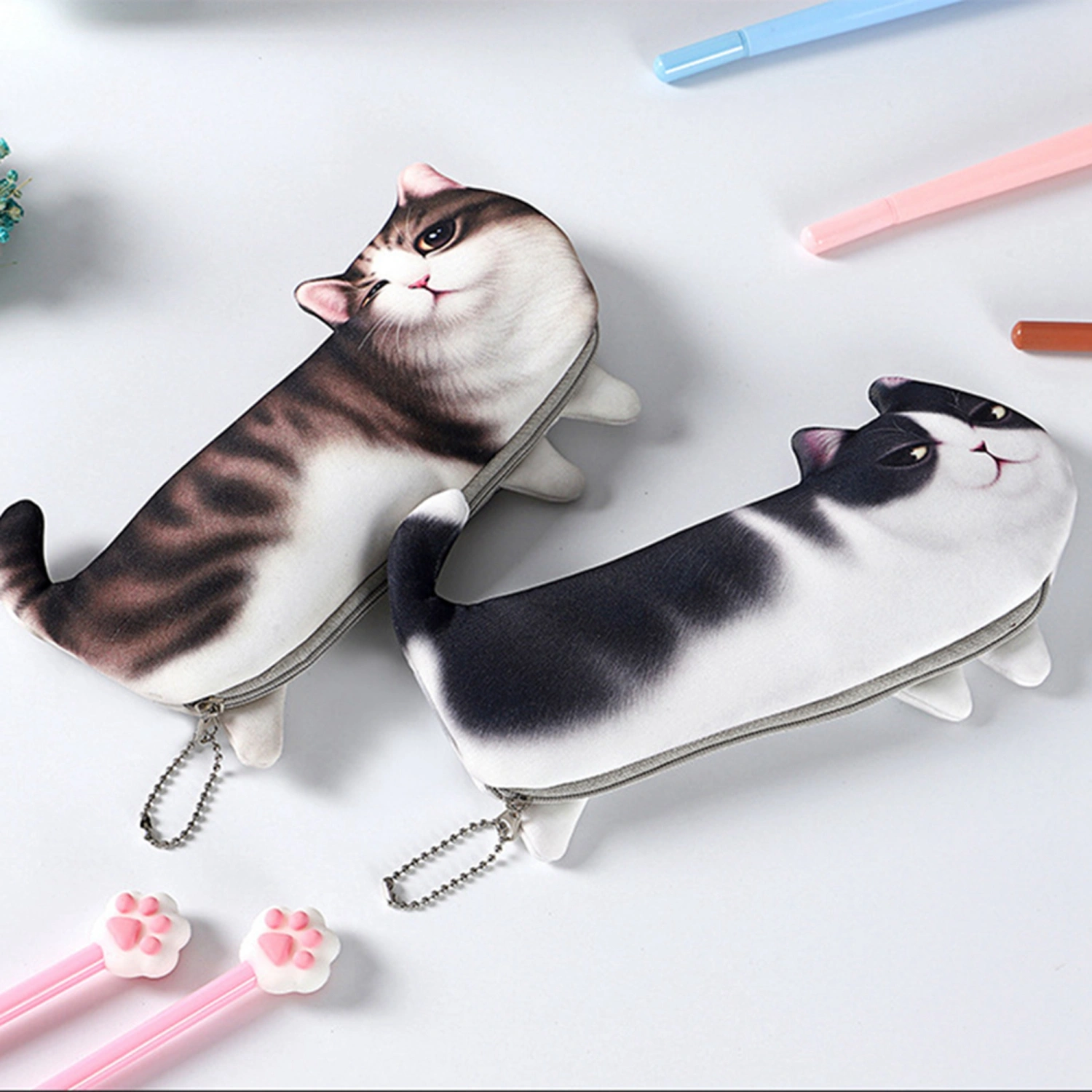 Cat Pencil Case Cute Realistic Kitty Pen Bag Stationery Organizer